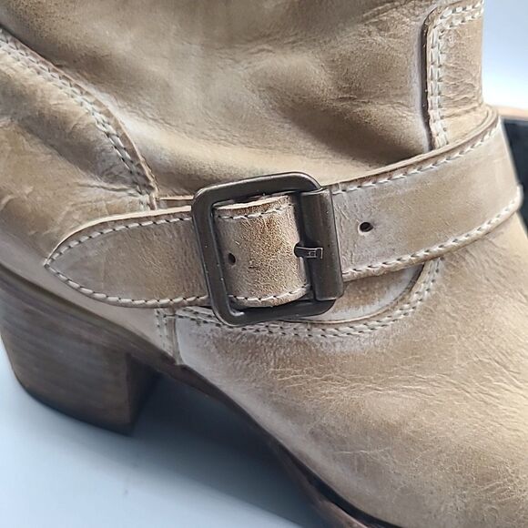 Freebird Carlito Boots Women Sz 7 Tan Distressed Leather Moto Biker Heel Zipper - Picture 11 of 12